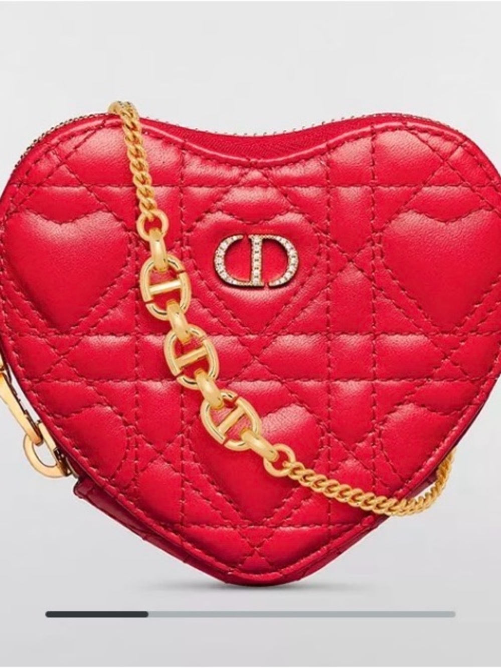 Dior CURRENT $1650 Red Quilted Heart Mini Crossbody with Gold Chain